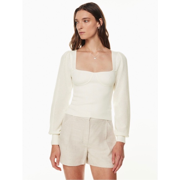 Aritzia Wilfred New Chance Sweater Light Birch Puff Sleeve Knit Top Size S - Picture 13 of 14